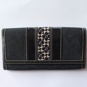 Coach Black Wallet with Signature Contrast Center Stripe Vintage